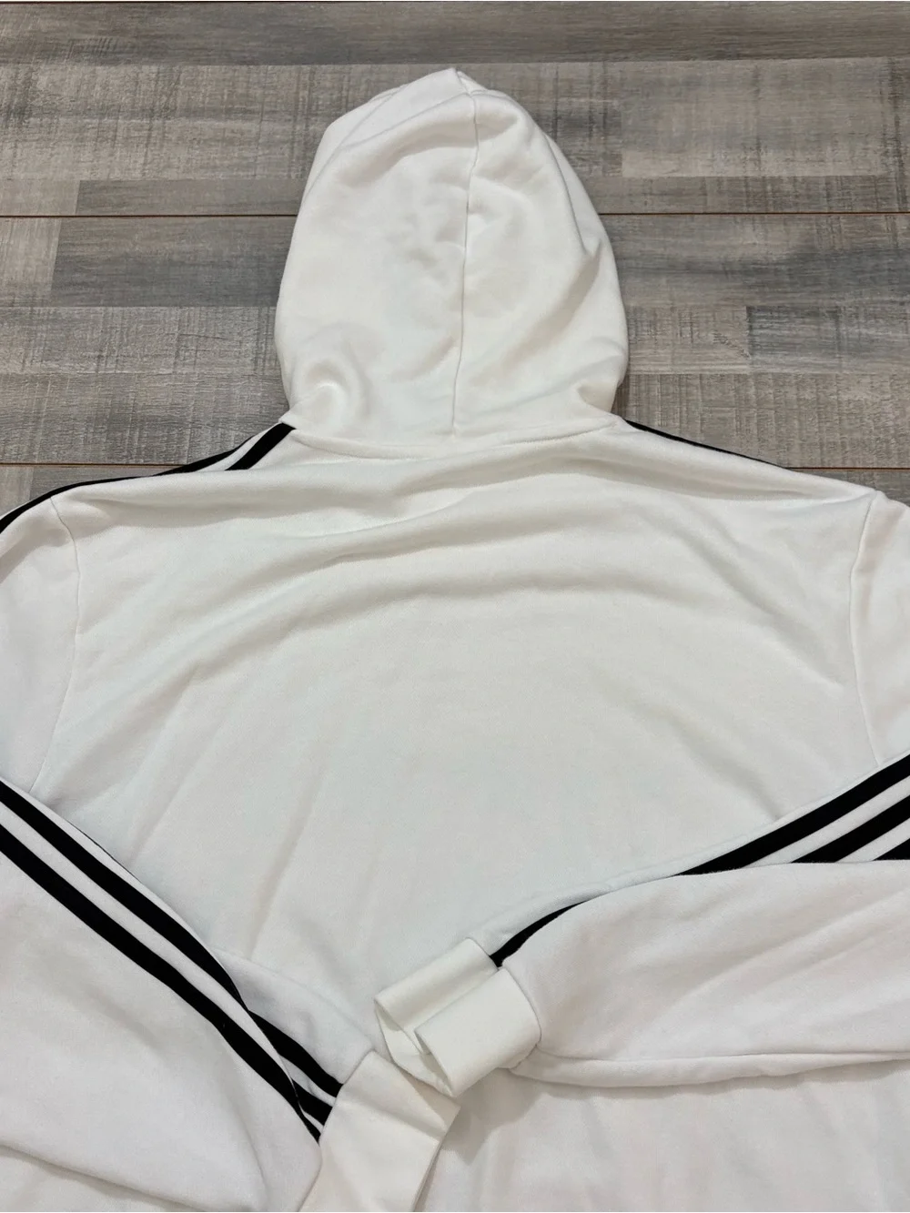 Adidas Men’s Hoodie Size 2XL White Black Fleece Activewear Long Sleeve 3 Stripe